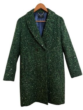 J. Crew Daphne Topcoat Peacock Green Italian Tweed Wool Oversized Iconic READ